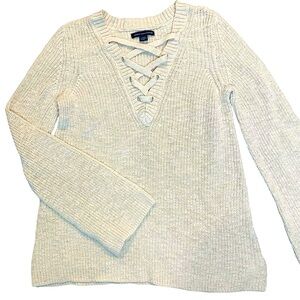 • American Eagle cream cross front sweater medium